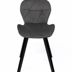 Chaises en velours matelassée bleu, gris foncé, gris clair et jaune