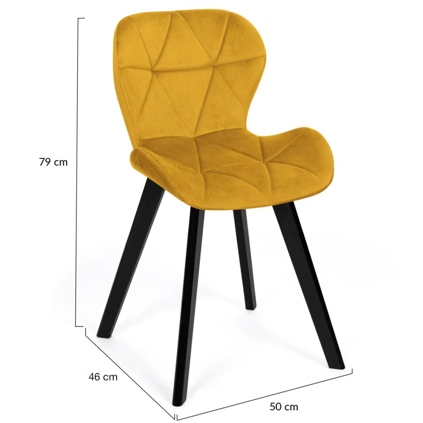 Chaises en velours matelassée bleu, gris foncé, gris clair et jaune
