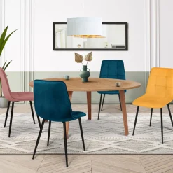 Chaises en velours mix color (bleu, jaune et rose) : lot de 4