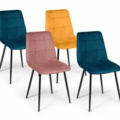 Chaises en velours mix color (bleu, jaune et rose) : lot de 4