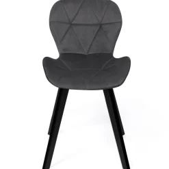 Chaises en velours pastel bleu, gris clair, gris foncé et rose