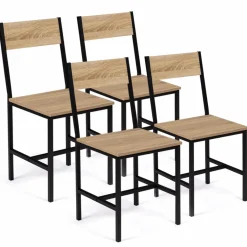 Chaises industrielles bois et métal : lot de 4