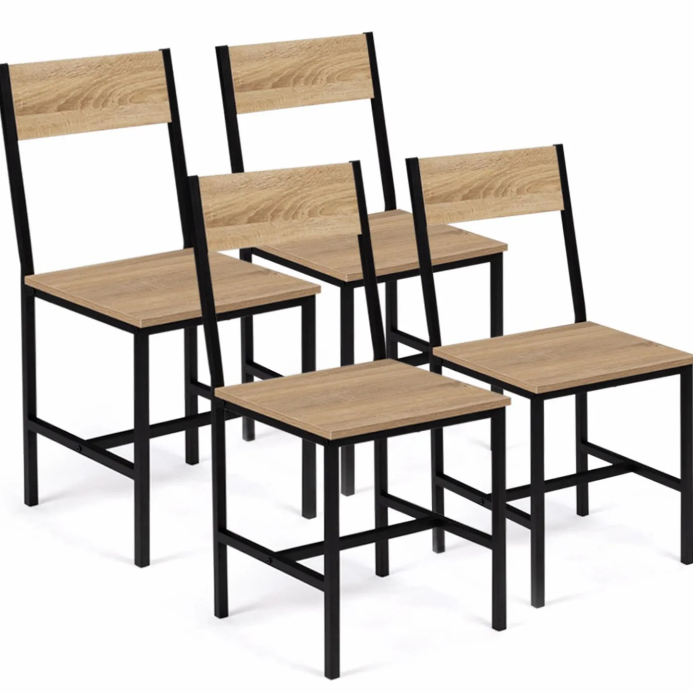 Chaises industrielles bois et métal : lot de 4