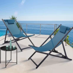 Chaises longues bleu canard pliables