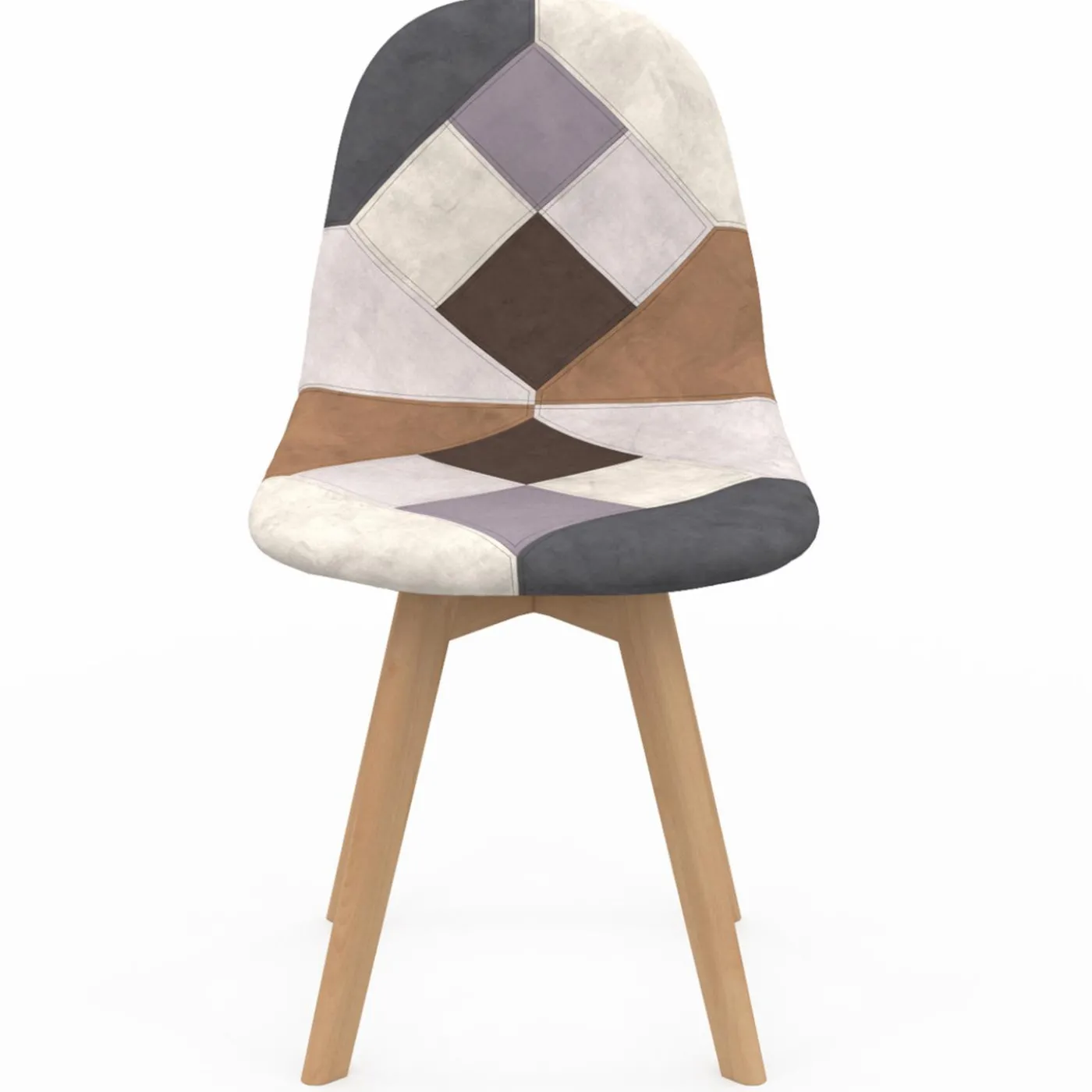 Chaises motifs patchworks marron scandinaves : lot de 4