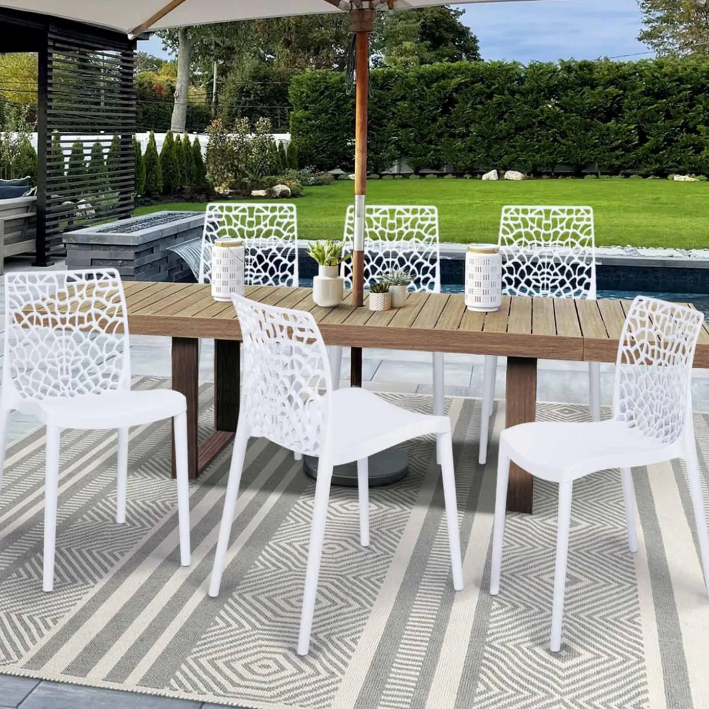 Chaises nid d'abeille blanc : lot de 6