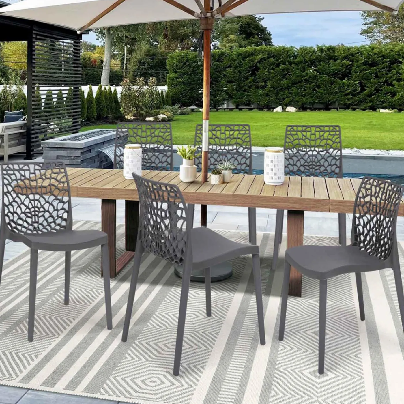Chaises nid d'abeille gris anthracite : lot de 6