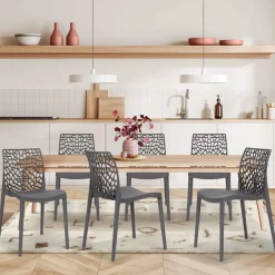 Chaises nid d'abeille gris anthracite : lot de 6