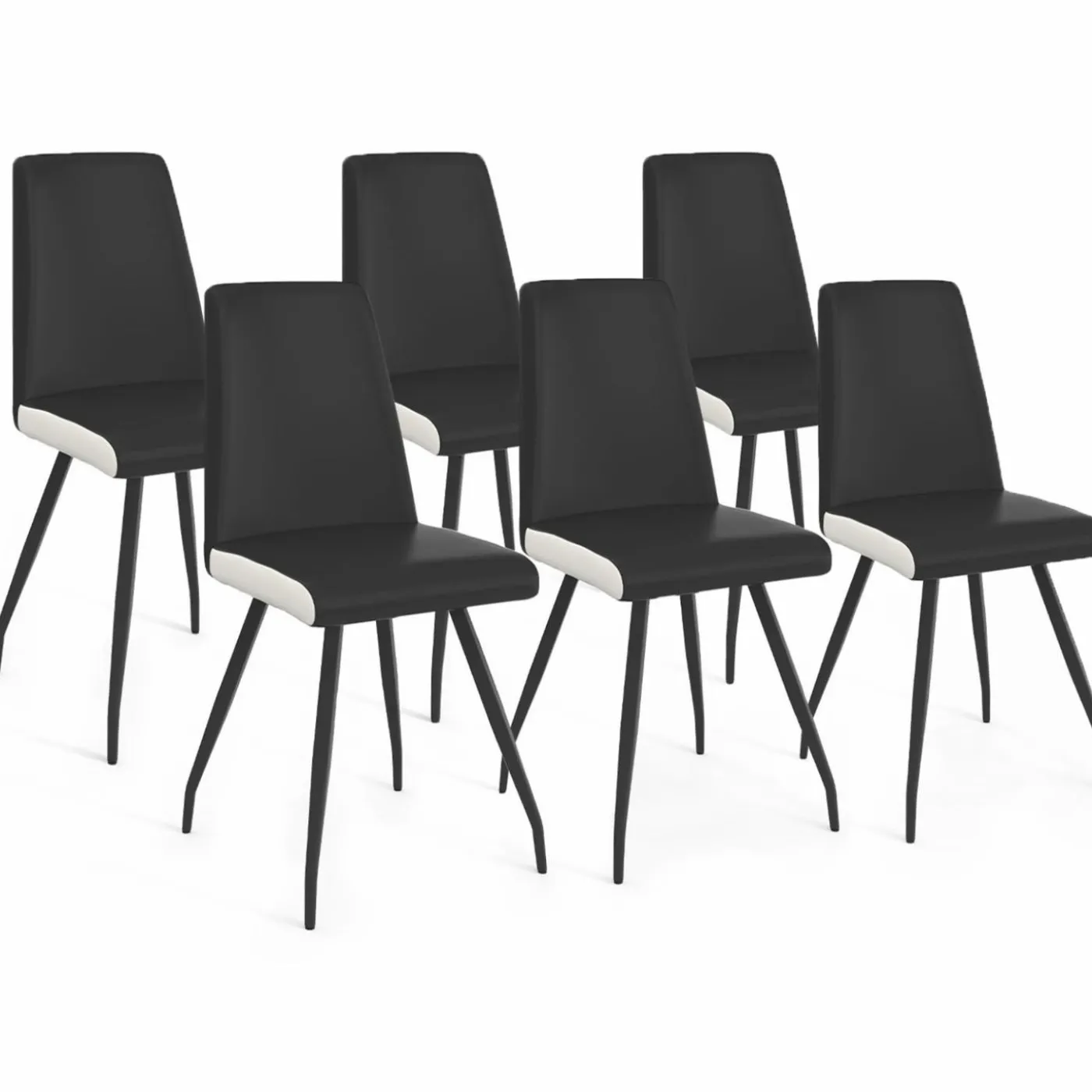 Chaises noires liseré blanc pieds araignée pour salle à manger