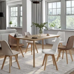 Chaises scandinaves beige, blanc et marron velours patchworks mix color