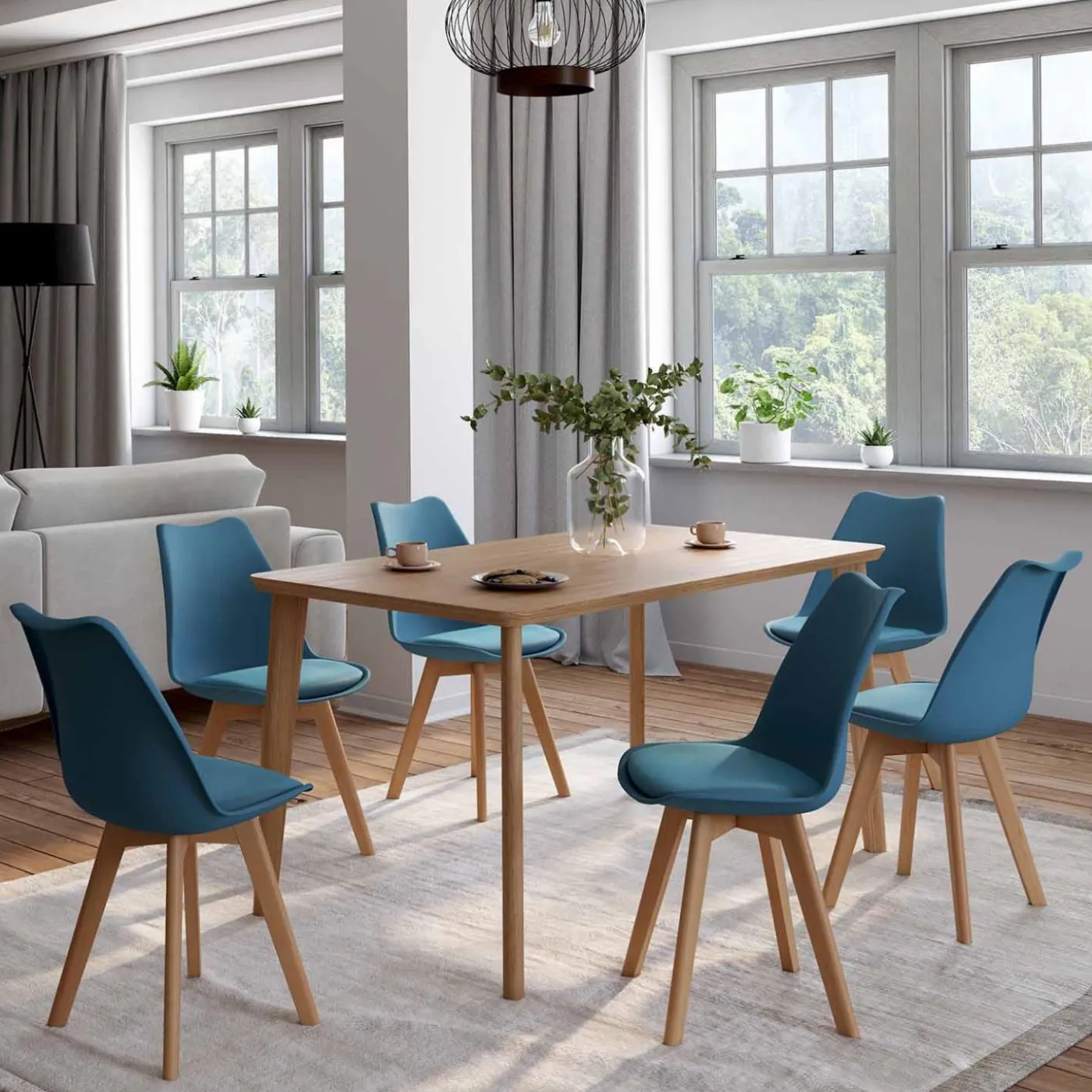 Chaises scandinaves bleu canard