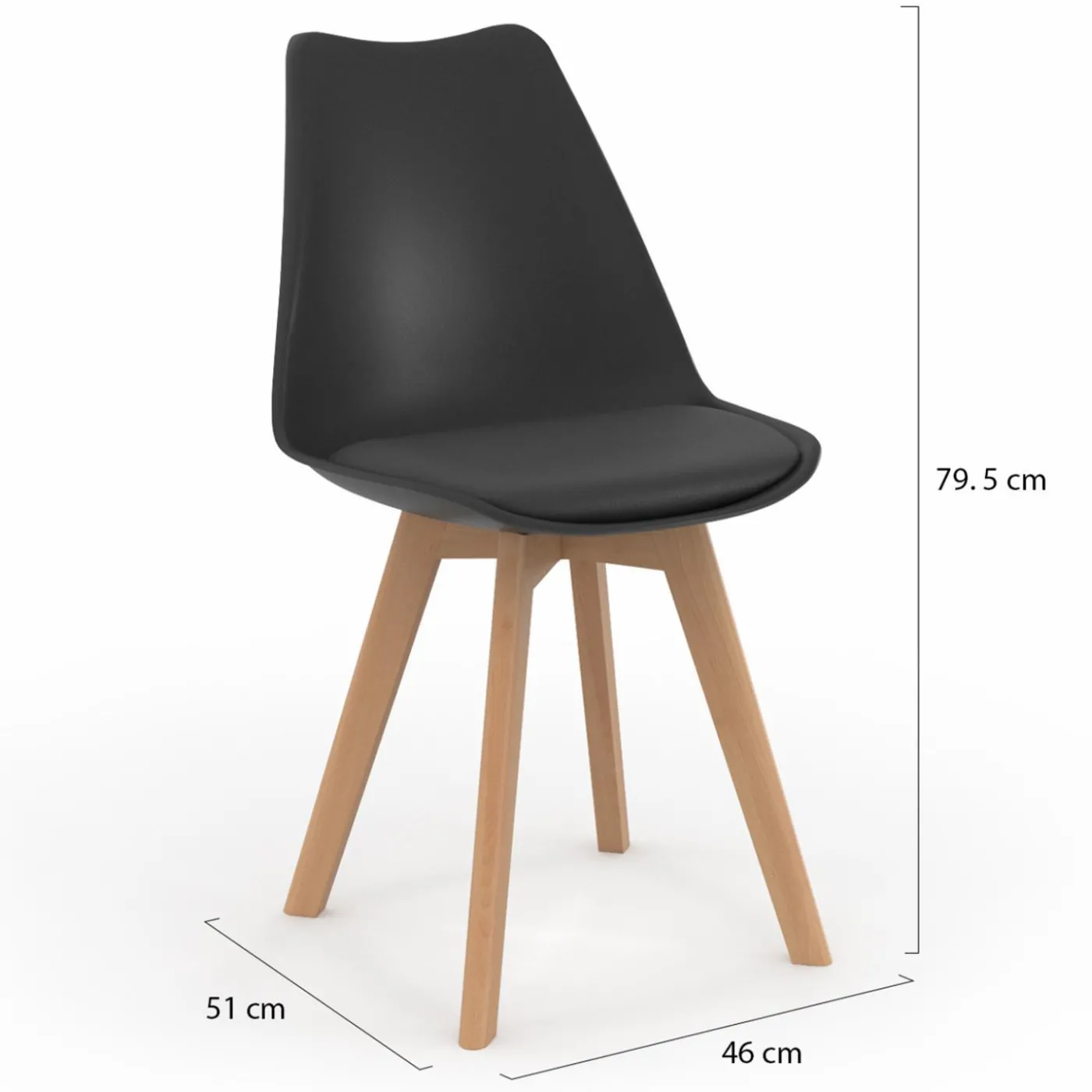 Chaises scandinaves noires avec coussin