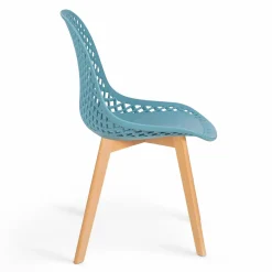 Chaises scandinaves pastel rose, blanc, gris clair x2, bleu x2 avec dossier ajouré