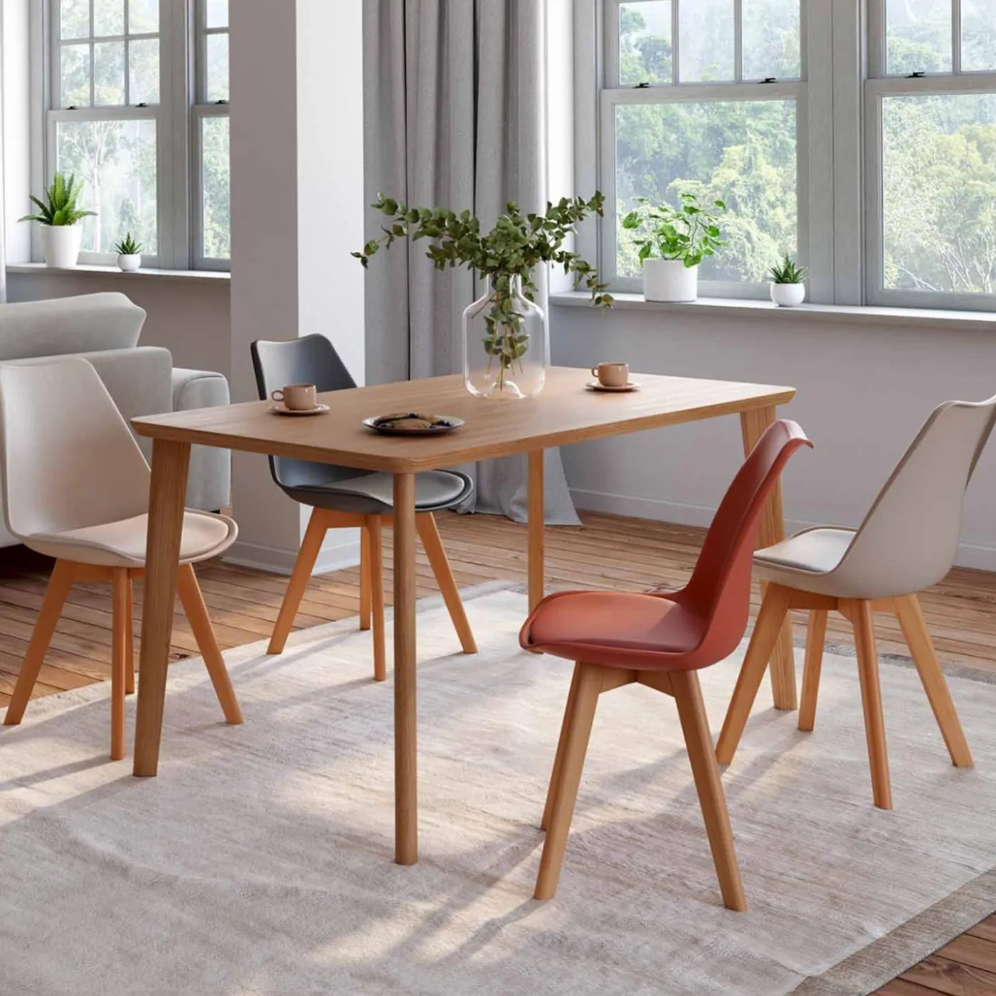 Chaises terracotta, gris, beige style scandinave