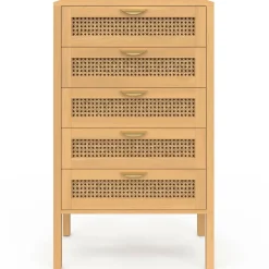 Chiffonier commode semainier cannage bois 5 tiroirs 60 cm