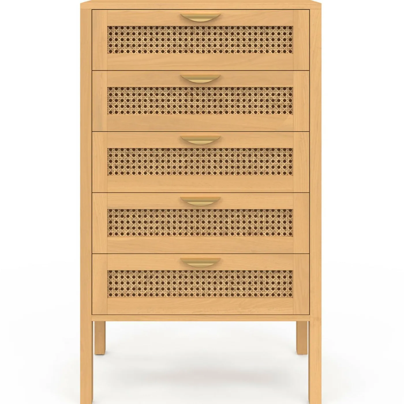 Chiffonier commode semainier cannage bois 5 tiroirs 60 cm