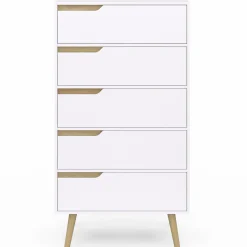 Chiffonnier 5 tiroirs bois et blanc style scandinave