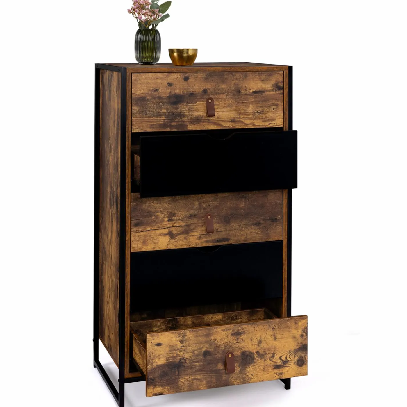 Chiffonnier bois et métal avec 5 tiroirs