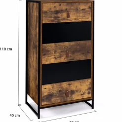 Chiffonnier bois et métal avec 5 tiroirs