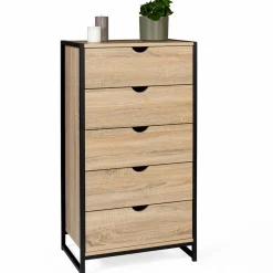 Chiffonnier industriel bois et métal 5 tiroirs