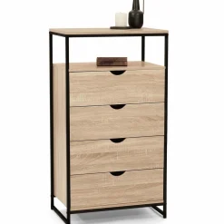 Chiffonnier industriel bois et métal avec 4 tiroirs