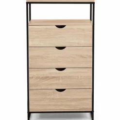 Chiffonnier industriel bois et métal avec 4 tiroirs
