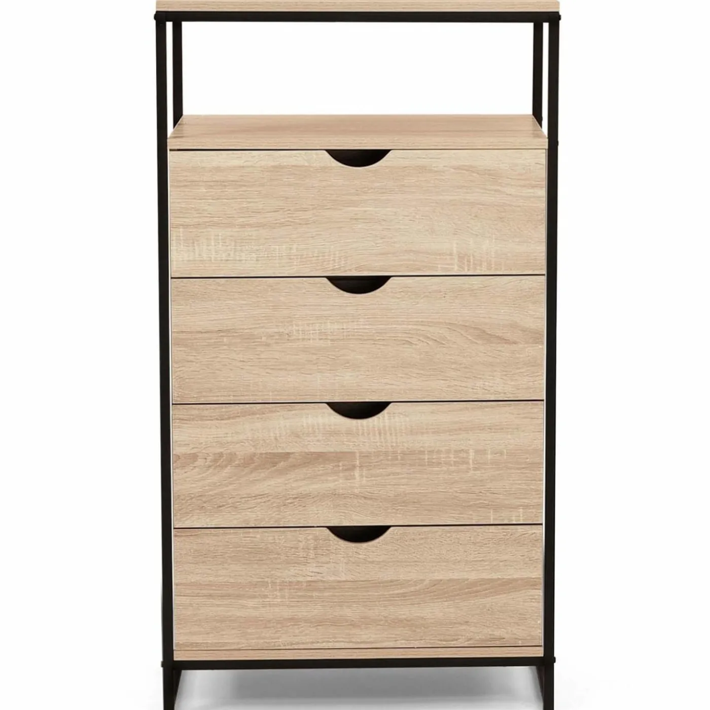 Chiffonnier industriel bois et métal avec 4 tiroirs