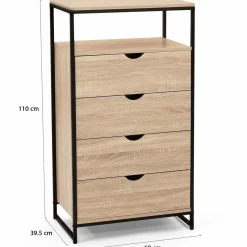 Chiffonnier industriel bois et métal avec 4 tiroirs