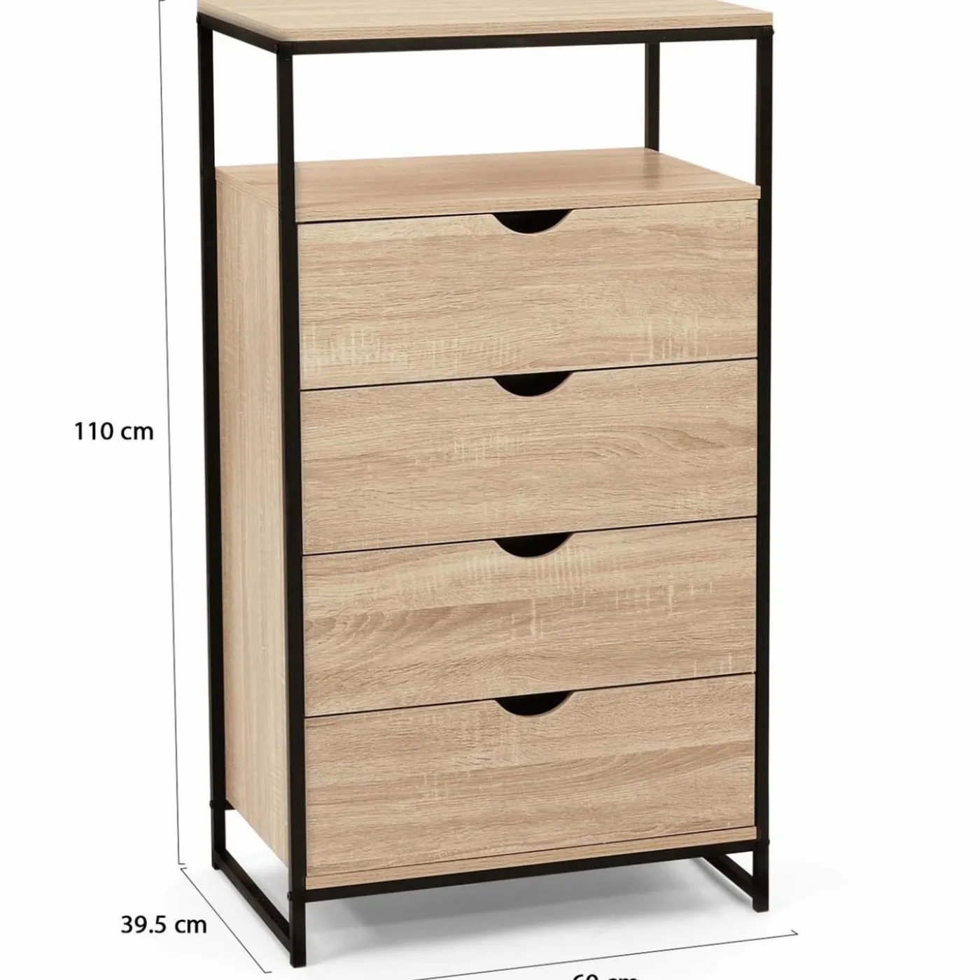 Chiffonnier industriel bois et métal avec 4 tiroirs
