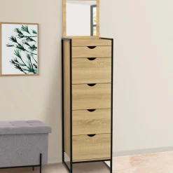 Chiffonnier industriel 40cm 5 tiroirs meuble d'entrée avec miroir