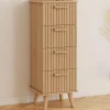 Chiffonnier lattes tasseau bois coloris chêne - meuble d'appoint 4 tiroirs 30 cm