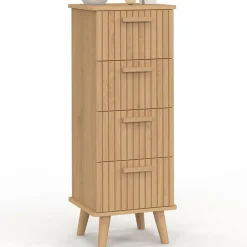 Chiffonnier lattes tasseau bois coloris chêne - meuble d'appoint 4 tiroirs 30 cm