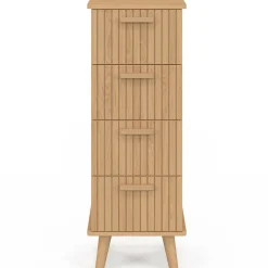 Chiffonnier lattes tasseau bois coloris chêne - meuble d'appoint 4 tiroirs 30 cm