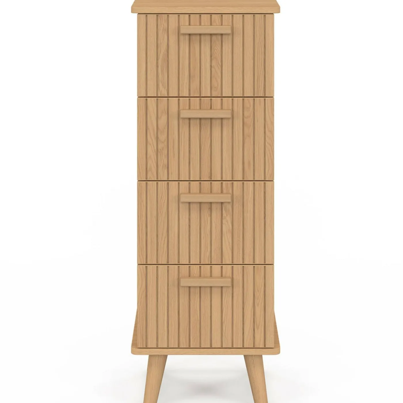 Chiffonnier lattes tasseau bois coloris chêne - meuble d'appoint 4 tiroirs 30 cm