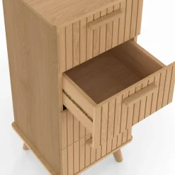 Chiffonnier lattes tasseau bois coloris chêne - meuble d'appoint 4 tiroirs 30 cm