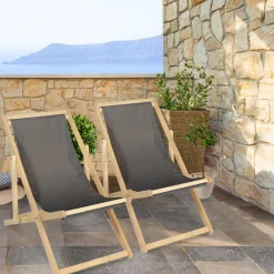Chiliennes en bois et toile grise