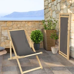 Chiliennes en bois et toile grise