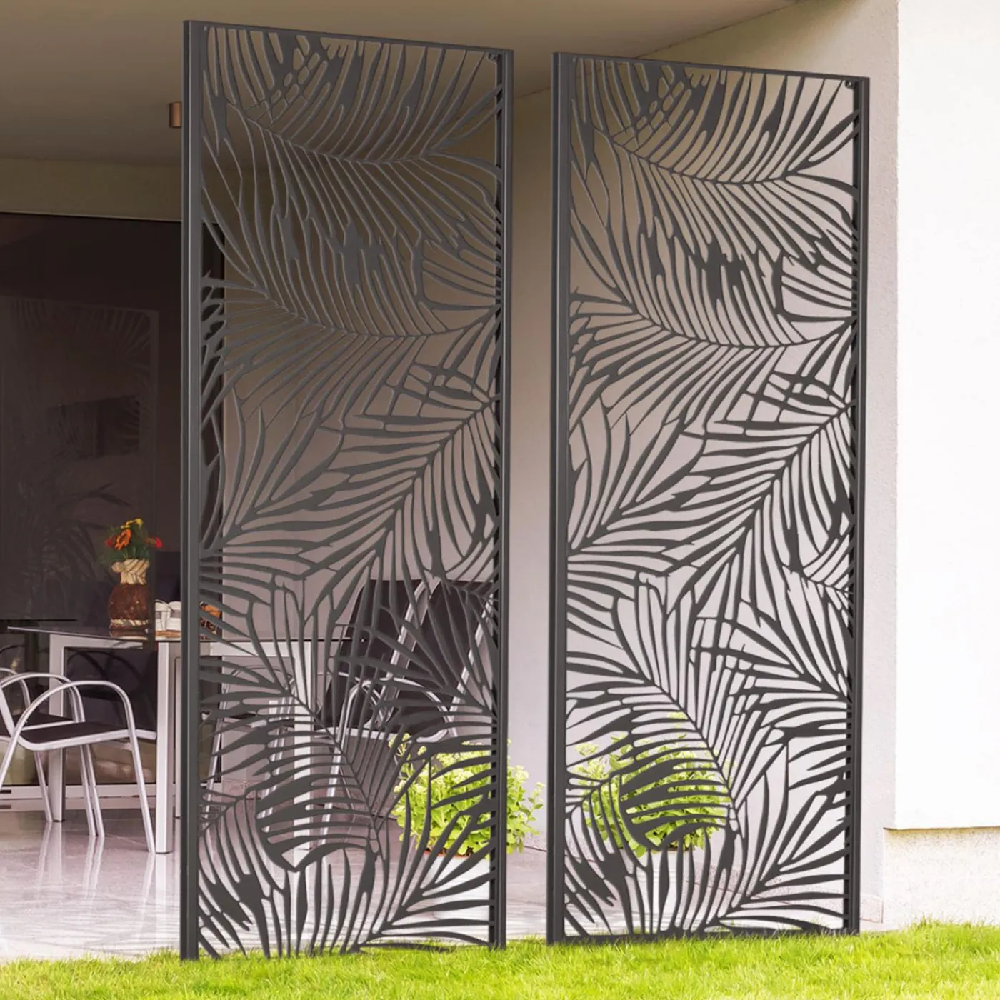 Claustra extérieur métal gris motif palmier