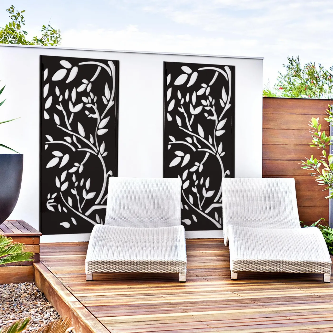 Claustra extérieur métal noir mat motif floral