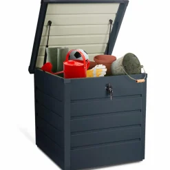 Coffre de jardin verrouillable en métal gris anthracite 200 L
