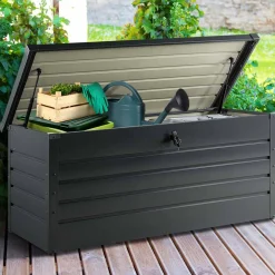 Coffre de jardin verrouillable en métal gris anthracite 600 L