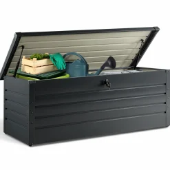 Coffre de jardin verrouillable en métal gris anthracite 600 L