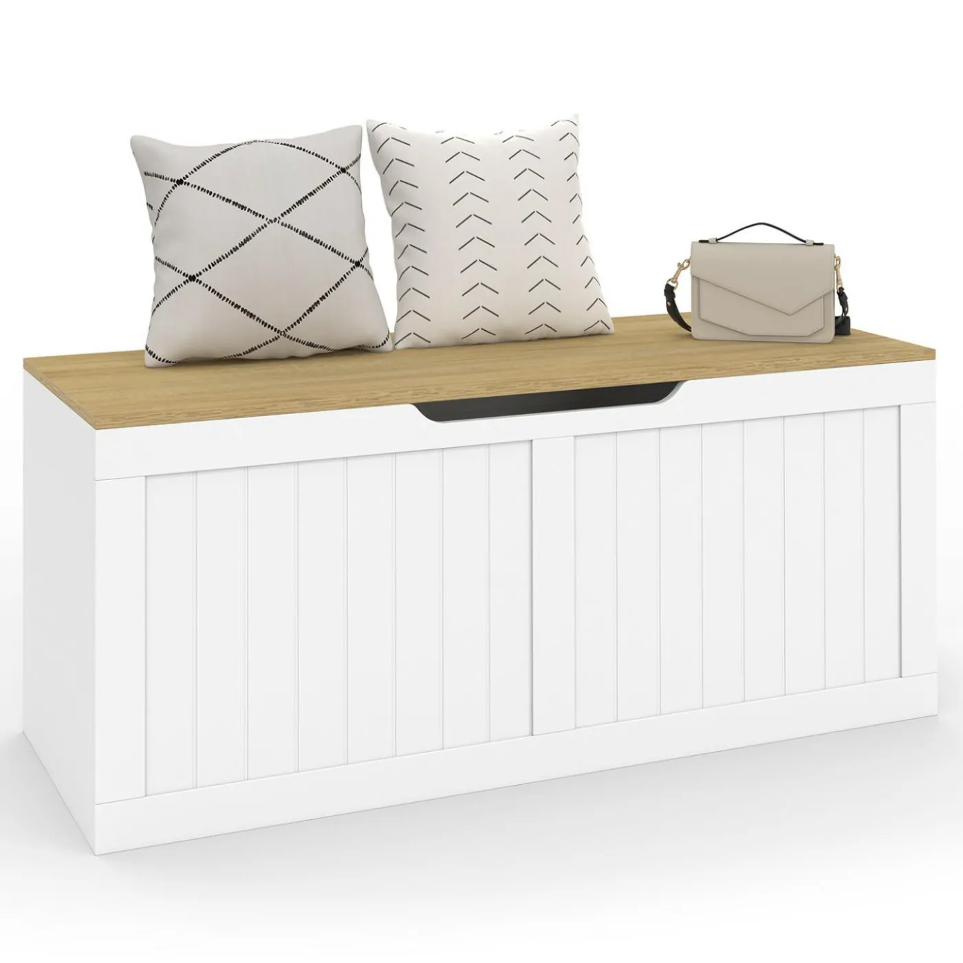 Coffre de rangement bois et blanc