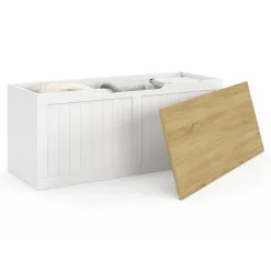 Coffre de rangement bois et blanc