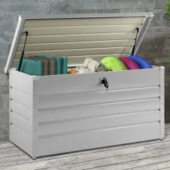 Coffre de rangement extérieur étanche en métal gris clair 350L