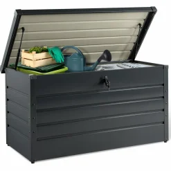 Coffre de rangement extérieur étanche en métal gris 350 L
