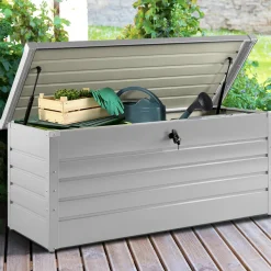Coffre de rangement extérieur étanche en métal gris clair 600 L
