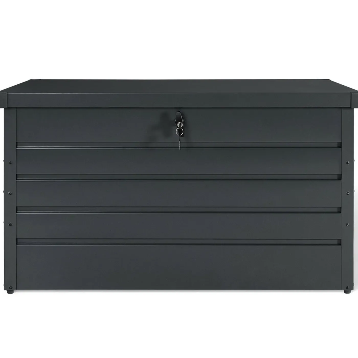Coffre de rangement métal 810L verrouillable gris anthracite pour jardin 147x86x82 cm