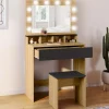 Coiffeuse avec miroir LED noir et hêtre