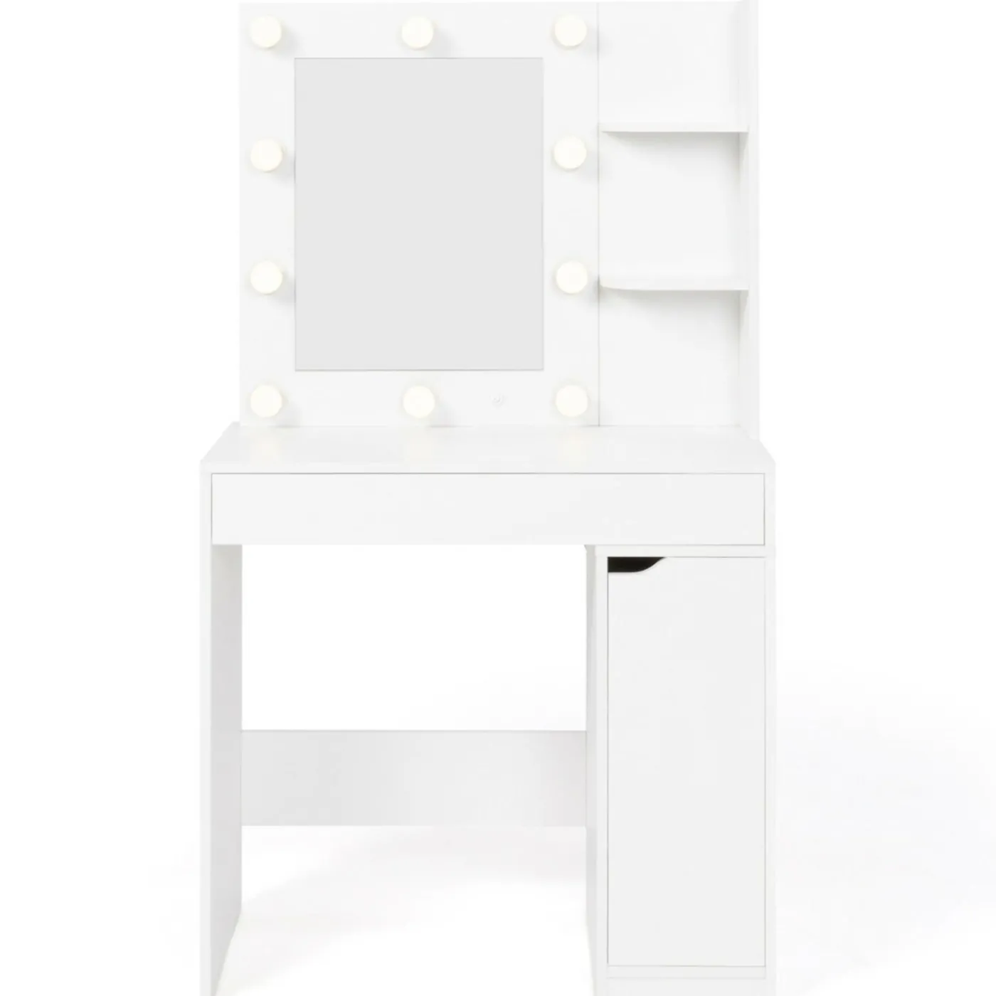 Coiffeuse blanche avec miroir LED et tabouret 1 tiroir